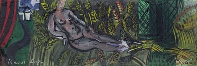 Nymfe liggende i hveden (olie på lærred) af Raoul Dufy