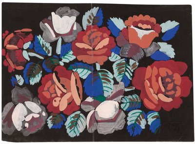 Røde og lyserøde roser (gouache på sort grundet papir) af Raoul Dufy