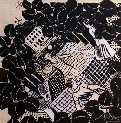 Tennis (pen  blæk og gouache på papir) af Raoul Dufy