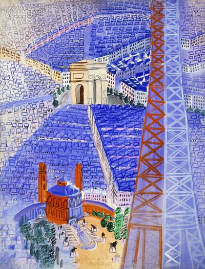 Eiffeltårnets projekt til Beauvais-tapetet; La Tour Eiffel, Projet pour la Tapisserie de Beauvais, ca. 1929-1930 (gouache på papir) af Raoul Dufy