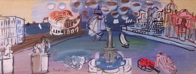 Fontænen på torvet (gouache) af Raoul Dufy