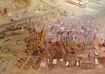 The Story of Electricity, studie til La Fee Electricite, detalje af venstre sektion med orkesteret af Raoul Dufy