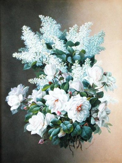 Syrener og roser, ca. 1900 (gouache på papir) af Raoul M. de Longpre