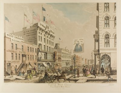 Randolph Street, Chicago, fra Clark til State Streets i år 1865 af Raoul Varin