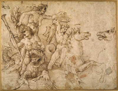 Battle of the Tritons, efter Andrea Mantegna (pen & brunt blæk på hvidt papir) af Raphael