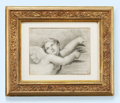 Hoved af en putto (sort kridt på papir) af after Raphael