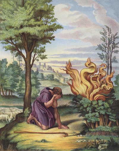 Moses og den brændende busk (farve litho) af after Raphael