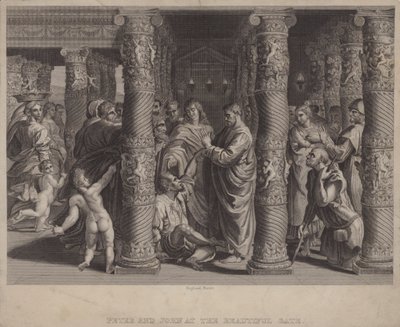 Peter og Johannes ved den smukke port (gravering) af after Raphael