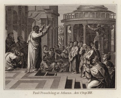 Raphael tegneserie: Paul prædiker i Athen, Apostlenes Gerninger, Kap XVII (gravering) af after Raphael