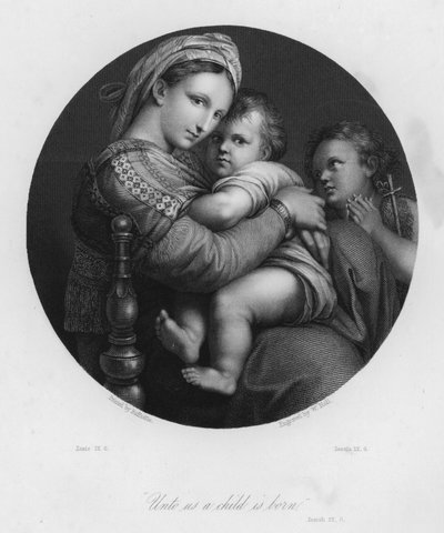Den hellige familie, Esajas IX, 6 (gravering) af after Raphael