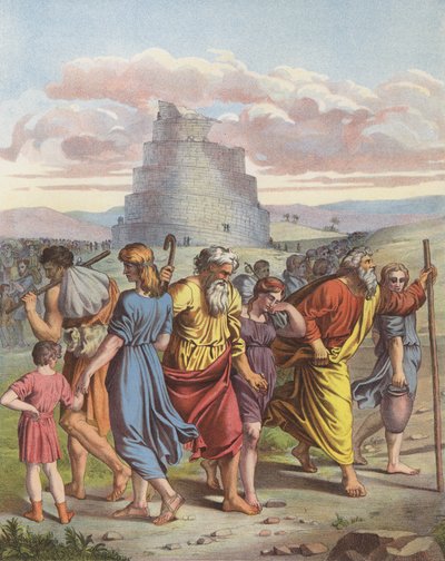 Babelstårnet (farve litho) af after Raphael