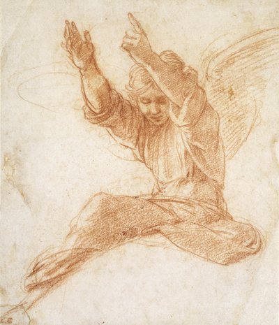 En engel (rødt kridt på råhvidt papir) af Raphael