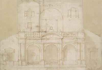 Arkitektonisk design (Villa Madama) (pen og brunt blæk med brun vask på råhvidt papir) af Raphael