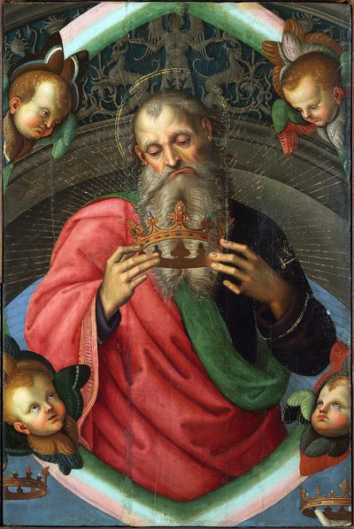 Gud Faderen (fragment af Baronci-altertavlen) af Raphael (1483-1520). Tempera på panel, størrelse: 112x75 af Raphael