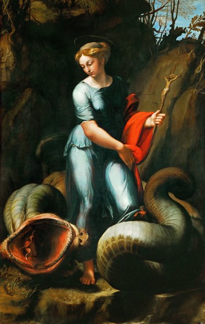 Margaret af Antiochia af Pisidia (eller Saint Marine, Marina) (død omkring 305) - Saint Margaret - Rafael (Raffaello Sanzio da Urbino) (1483-1520). Olie på træ, ca 1518. Mål: 191,3x123 cm. Kunsthistorisk Museum, Wien af Raphael