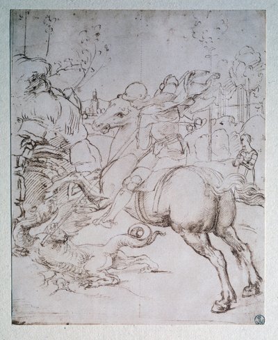 St George and the Dragon - Tegning, ca. 1505 af Raphael
