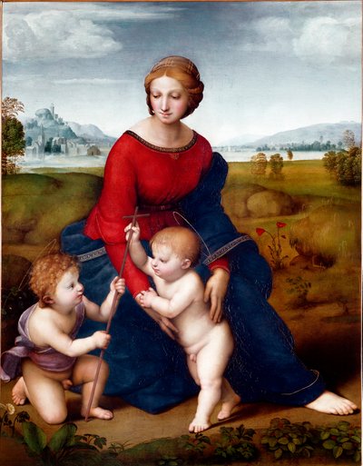 The Virgin in the Prairie eller Madonna of the Belvedere Maleri af Raphael (Raffaello Sanzio 1483-1520) 1506 Søn. 113 X 88 cm Vienna Kunsthistorisches Museum af Raphael