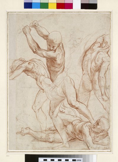 Kamp af nøgne mænd (rødt kridt på papir) af Raffaello Sanzio Raphael