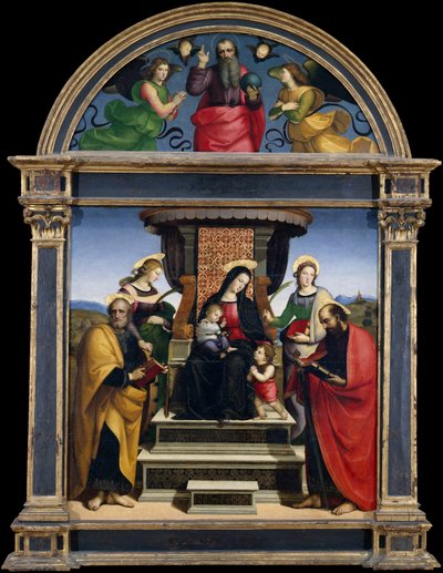 Madonna og barn med helgener på tronen af Raffaello Sanzio Raphael