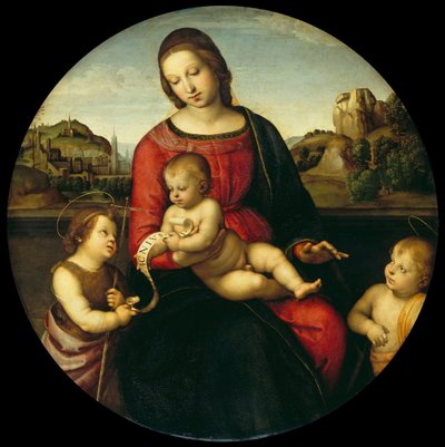Maria med barnet, Johannes Døberen og en hellig dreng Madonna Terranuova, ca. 1505 af Raffaello Sanzio Raphael