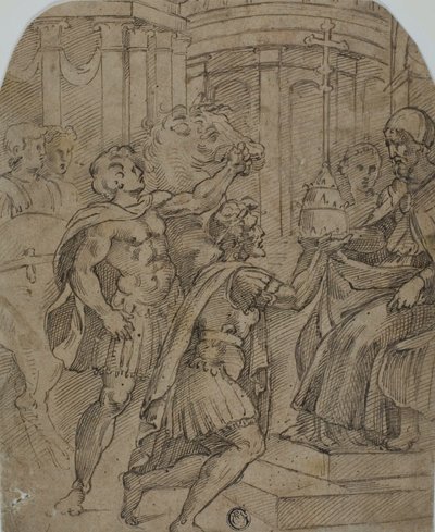 Studie til kejser Konstantin, der tilbyder tiaraen til pave Sylvester af Raphael