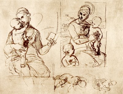 To Madonna-studier af Raffaello Sanzio Raphael