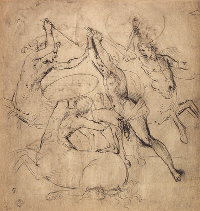 Herkules dræber kentauren; tegning af Raphael. Kabinet for tegninger og tryk, Uffizi Gallery, Firenze af Raffaello Sanzio Raphael