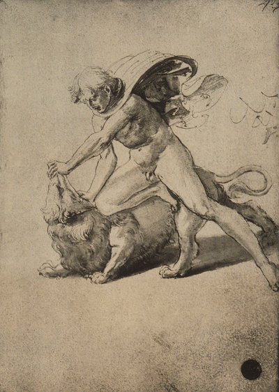 Samson kæmper mod løven; tegning af Raphael. Gallerie dellAccademia, Venedig af Raffaello Sanzio Raphael