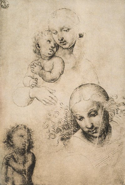 Study for a Madonna and Child, tegning af Raffaello Sanzio. Kabinet for tegninger og tryk, Uffizi Gallery, Firenze af Raffaello Sanzio Raphael