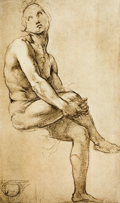 Studie af en menneskelig figur, tegning af Raphael, Cabinet of Drawings and Prints, Uffizi Gallery, Firenze af Raffaello Sanzio Raphael
