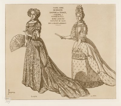 Hofkostumer. Marie Anne de Baviere, Dauphine af Frankrig, gift med søn af kong Ludvig XIV. Efter kunst i Bonnarts samling. af Raphael Jacquemin