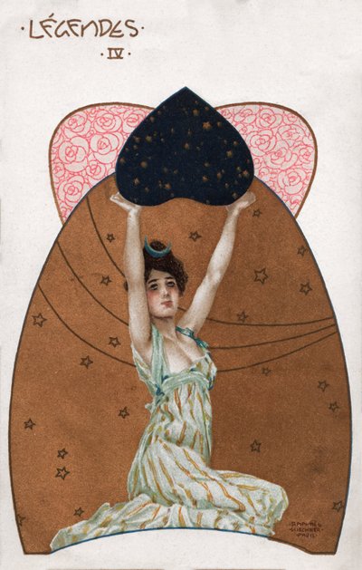 Kvinde i Secession-stil, ca. 1900 (illustration) af Raphael Kirchner
