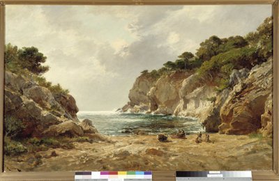 Oustau Diou-bugten i Porquerolles Maleri af Raphael Luc Ponson (1835-1904) Obligatorisk omtale: Samlingsfondens hilsen fra Provence, Marseille af Raphael Luc Ponson