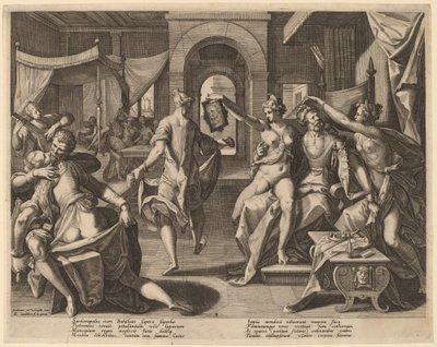 Sardanapalus blandt konkubinerne af Raphael Sadeler I after Joos van Winghe