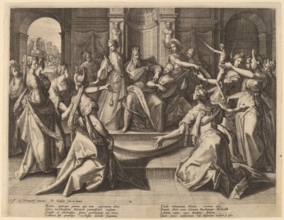 Salomon førte til afgudsdyrkelse af sine hustruer af Raphael Sadeler I after Joos van Winghe