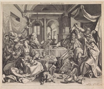 Allegori om rigdom, begær og dumhed Stvltitiam Pativnvr opes (titel på objekt) af Raphaël Sadeler (I)