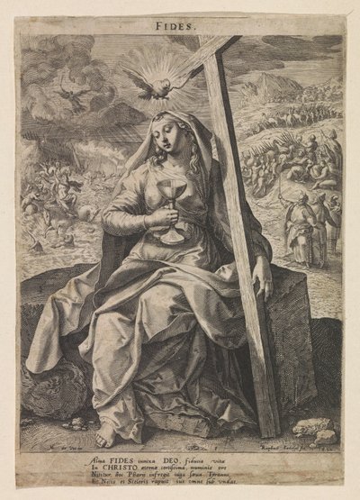 Tro på Fides (titel på objekt) Seks kristne dyder (serietitel) af Raphaël Sadeler (I)