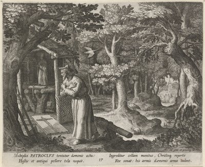 Saint Patroclus af Néris som eneboer Eremitternes dydige liv (serietitel) Trophaeum vitae solitariae (serietitel) af Raphaël Sadeler (I)