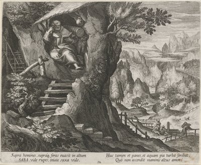 Saint Sabas som eneboer Eremitter (serietitel) Oraculum Anachoreticum (serietitel) af Raphaël Sadeler (I)