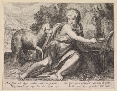 Johannes Døberen som ung mand ved en brønd af Raphaël Sadeler (I)