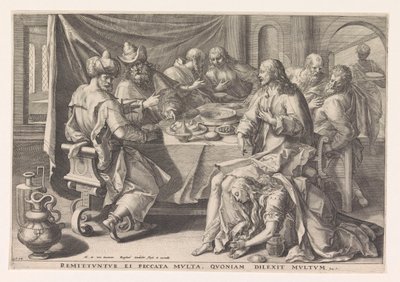 Maria Magdalene vasker Kristi fødder af Raphaël Sadeler (I)