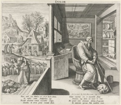 Alderdom under indflydelse af sorg Dolor (titel på objekt) The Four Ages (serietitel) af Raphaël Sadeler (I)