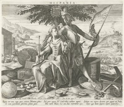 Spanien med Juno og Mars Hispania (titel på objekt) Allegoriske fremstillinger af europæiske lande (serietitel) af Raphaël Sadeler (I)