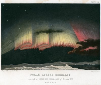 Aurora Borealis eller nordlys, gardinform 1839. [1872] af Rapine