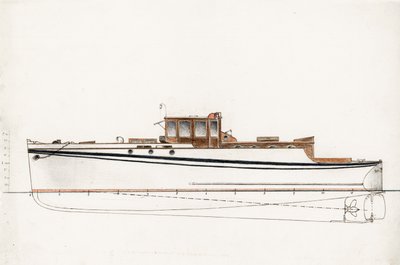 En motorbåd (blyant på papir) af Raymond Bonnefon