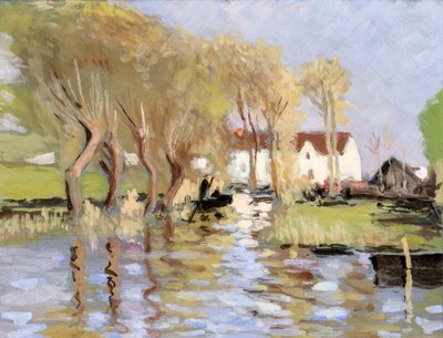 Barque på en kanal, Gironde-flodmundingen (gouache på papir) af Raymond Bonnefon