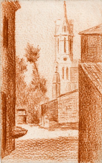 Kirke (rødt kridt på papir) af Raymond Bonnefon