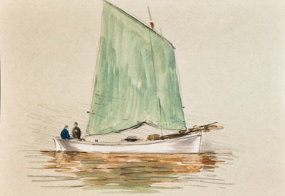 Fiskere på en Yole, Gironde-flodmundingen (gouache på papir) af Raymond Bonnefon