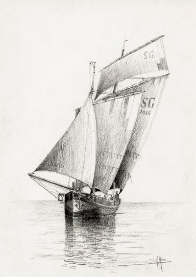 Gabares ved Girondes flodmunding (trækul) af Raymond Bonnefon