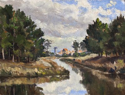 Landskab (olie på karton) af Raymond Bonnefon